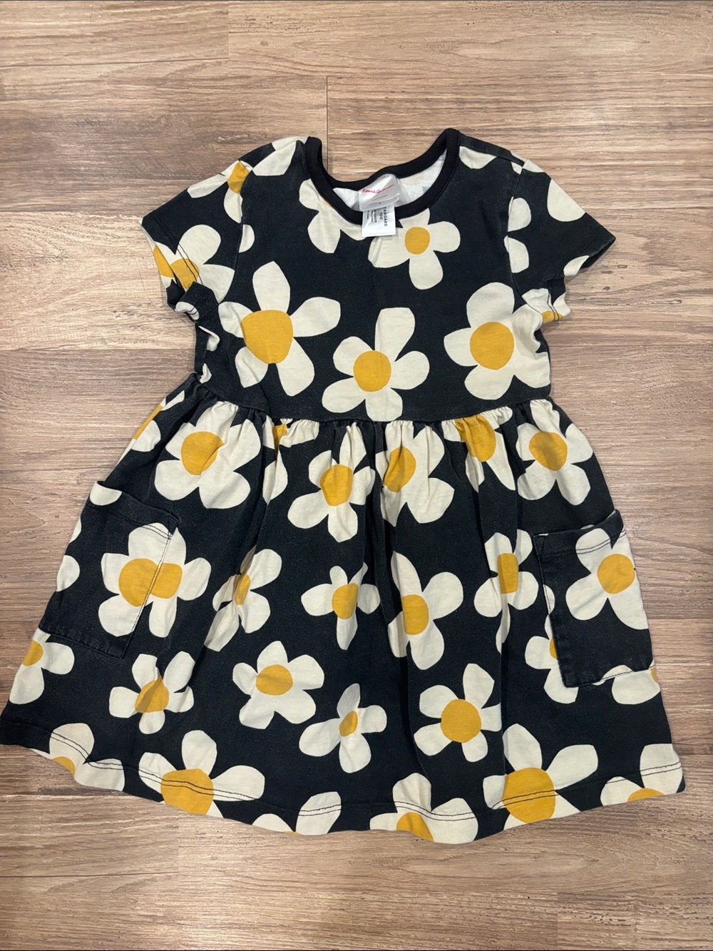 Hanna Andersson Black Dress with White & Yellow Floral Print